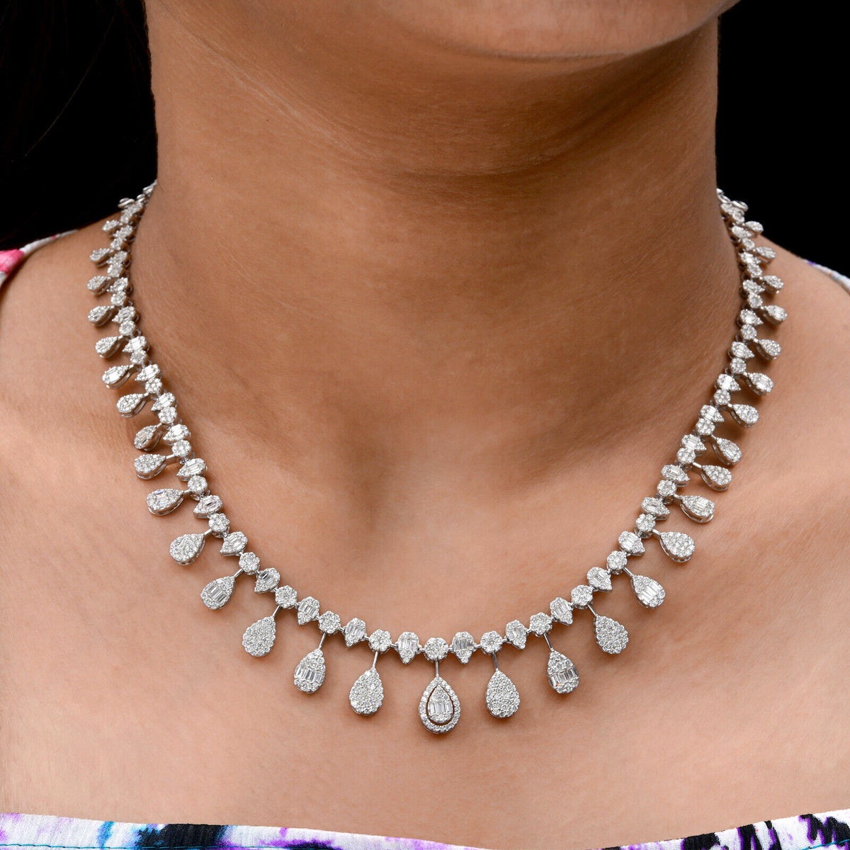 Ct SI/H Baguette Diamond Collar Necklace Wedding Jewelry 18k White Gold