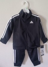 Adidas Boys 2-Piece Active Set Striped Tracksuit/Jogging Suit Black/White Sz 18M