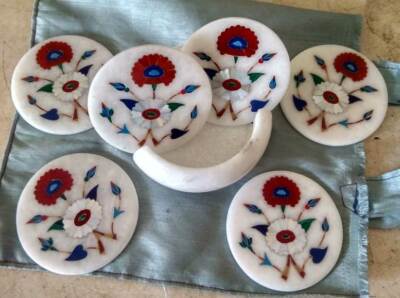 Marvelous Marble Inlay Tea Coffee Coaster Set Kitchen table use Home Decor p25
