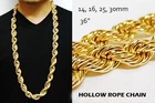 HIP HOP RUN DMC 16 & 20 & 30mm HOLLOW GOLD PT THICK ROPE NECKLACE DOOKIE CHAIN
