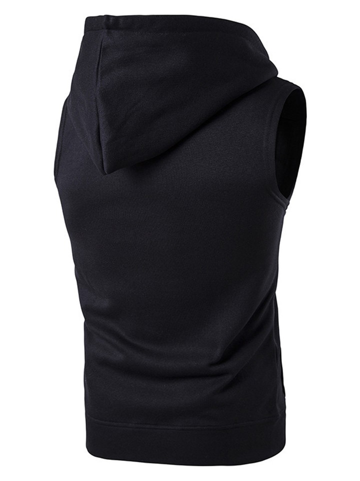 Saashi Men's Sleeveless Hoodies Casual Zipper Hooded Sweatshirt for Gym and Sports - L