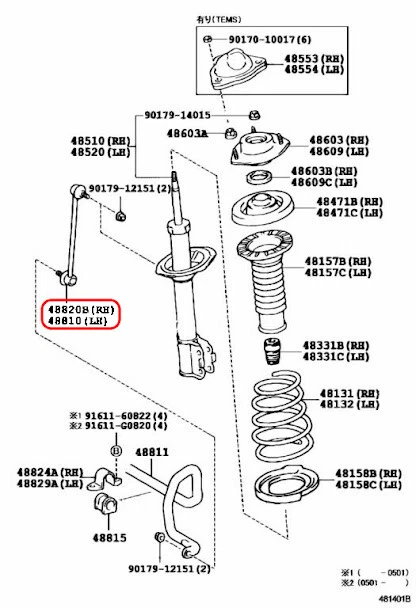 ENLACE ESTABILIZADOR DELANTERO ORIGINAL TOYOTA LEXUS CAMRY RX350/400/450 48820-28050 OEM Foto 3 de 4