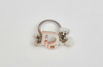 Vintage DIOR Logo Ring, Charms, Silver Tone, Pink and White Resin