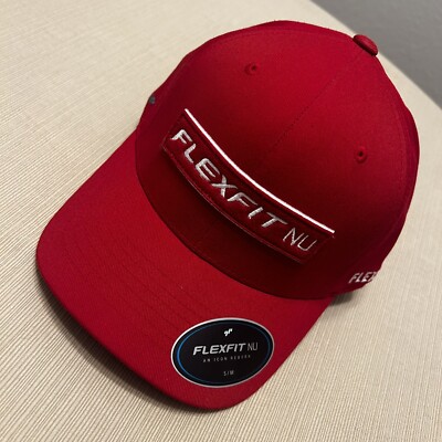 NEW Flexfit NU Baseball Cap Men s S/M Red White Sample 6100NU Stretch Fit Hat