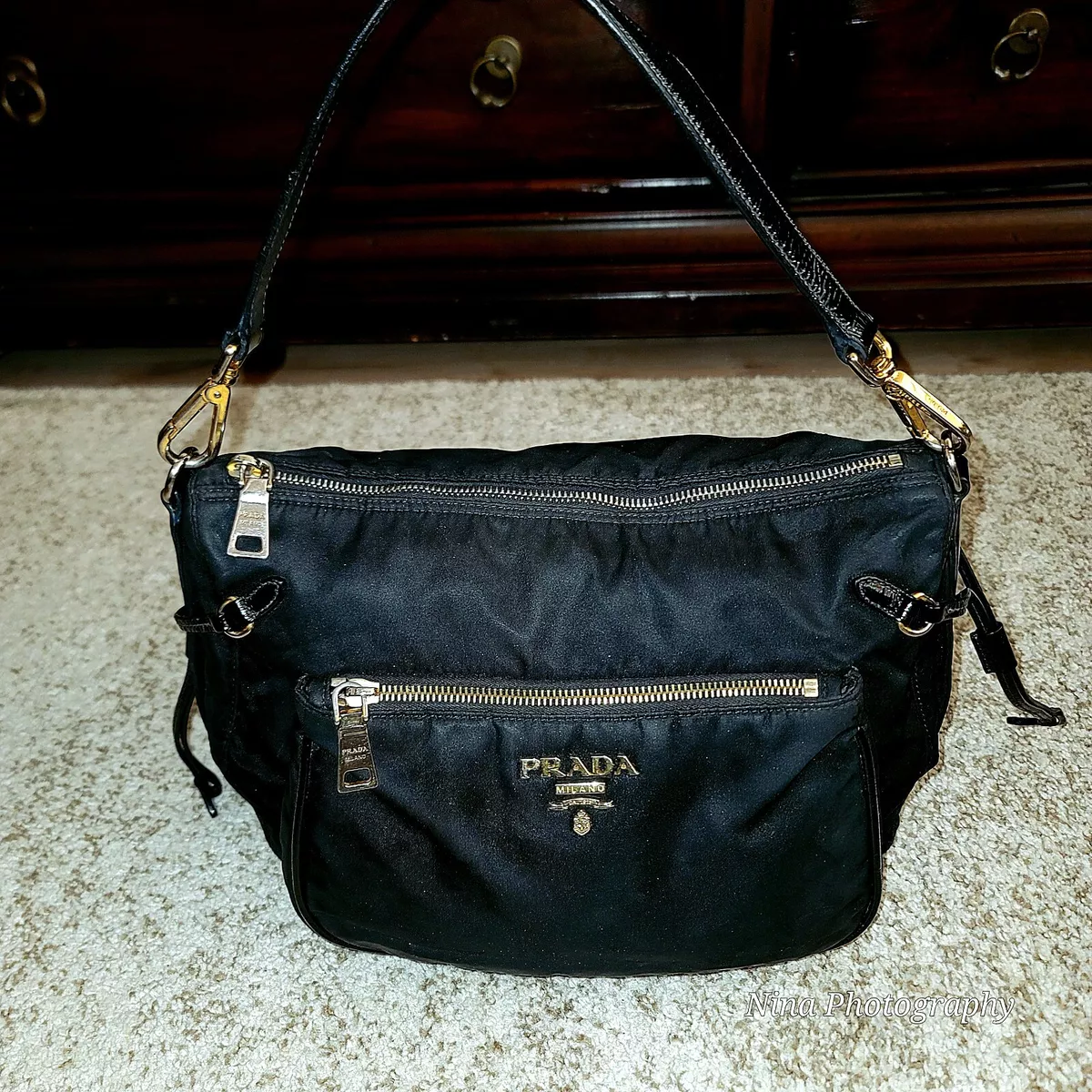 Prada Tessuto Nylon Shoulder Bag Black