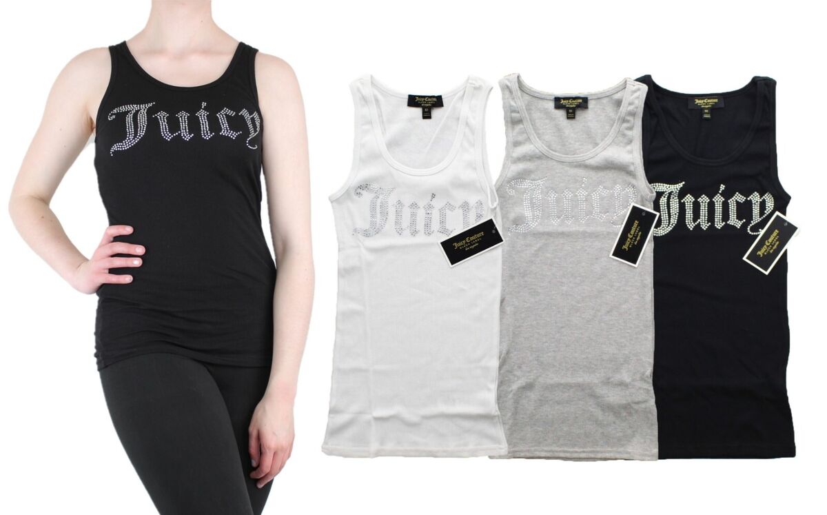 Juicy Couture Tank Top Women's Gothic Crystal Logo Ribbed Juicy Couture Tank Top Women's Gothic Crystal Logo Ribbed