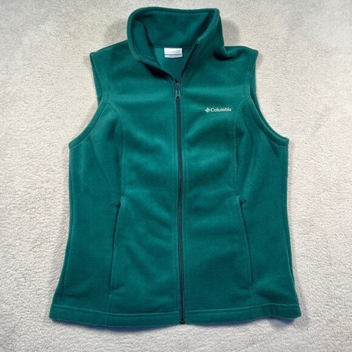 Columbia Fleece Vest Full Zip Sleeveless Outdoor Activewear Green M Gorpcore EUC