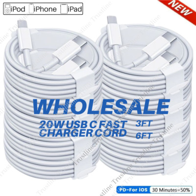Bulk Lot 20W USB C Fast Charger Cable PD Cord For New iPhone 14/13/12/11 Pro Max