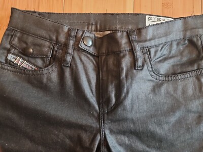Diesel Women's Livy-Biker Jeans Size W 25 X27 Coated Black Denim