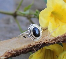Natural Black Onyx Gemstone Everyday Ring 925 Sterling Silver Protection Ring