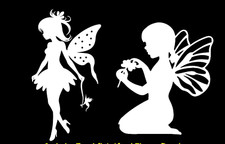 Pixie Fairy Girl Flowers White Vinyl Decal Car Window Walls Door Tablet Mug