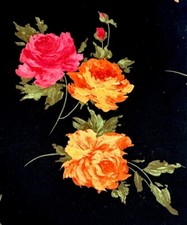 Exquisite Vtg Satin Polyester Floral Fabric W60 XL4Yds Pink Orange Roses