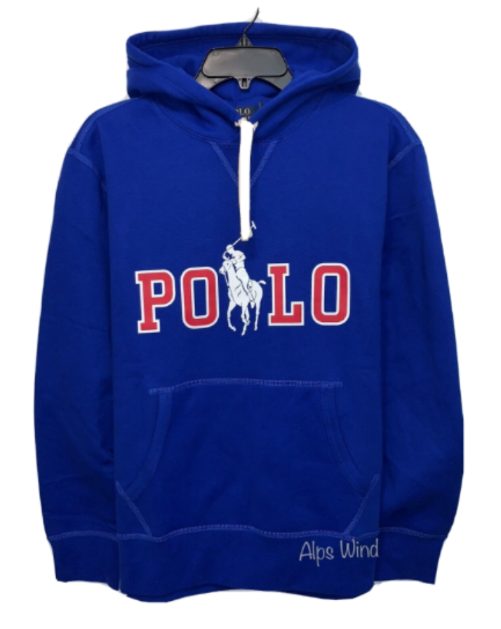 Felpa con cappuccio in pile blu Polo Ralph Lauren uomo con logo grande pony taglia M L Nuovo con etichette