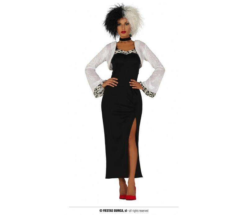 Costume Cruella De Vil Da Donna – Set Completo Con Mantello, Parrucca Bicolore, Guanti, Maschera E Collana, Ideale Per Carnevale E Cosplay