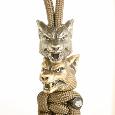 Wolf Head knife Beads Paracord Lanyard Bead Brass,White Copper