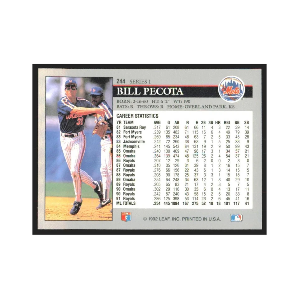 1992 Leaf Bill Pecota Mets #244.0 - Image 2 of 3