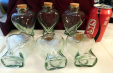 Light Green Heart Shaped Glass Bottle Lot of 6 Bottles Used Excellent Condition