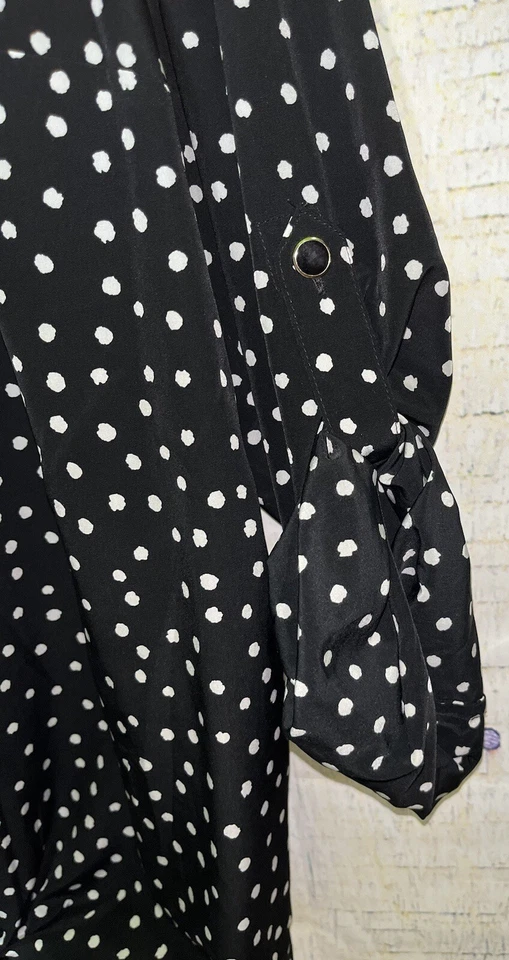 Charter Club Button Up Top Womens Plus Size 3X Black Polka Dot Roll Tab Sleeve - Image 2 of 4