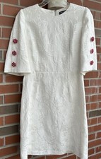 Dolce & Gabana Womens Damask Knee Length Dress Sleeve Embellishment White Sz 46