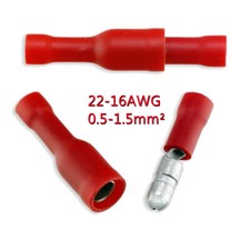 Red Solderless Crimp Bullet Plug Connectors Male-Female 18-22 GAUGE