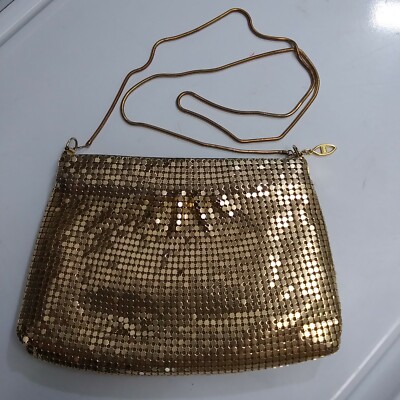 Mesh Evening Bag Gold Tone Zip Top Chain Strap Going Out Shoulder Bag