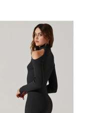 new ANTHROPOLOGIE ASTR THE LABEL cold shoulder mock neck midi dress L large