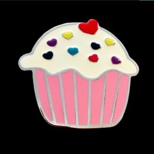 CUPCAKE CUP CAKE WHITE CREAM FROSTING MUFFIN CHERRY RED HEART BELT BUCKLE