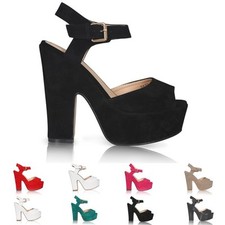 NEW LADIES PLATFORM HIGH CHUNKY HEEL PEEP TOE ANKLE STRAP SANDALS SHOES SIZE 3-8