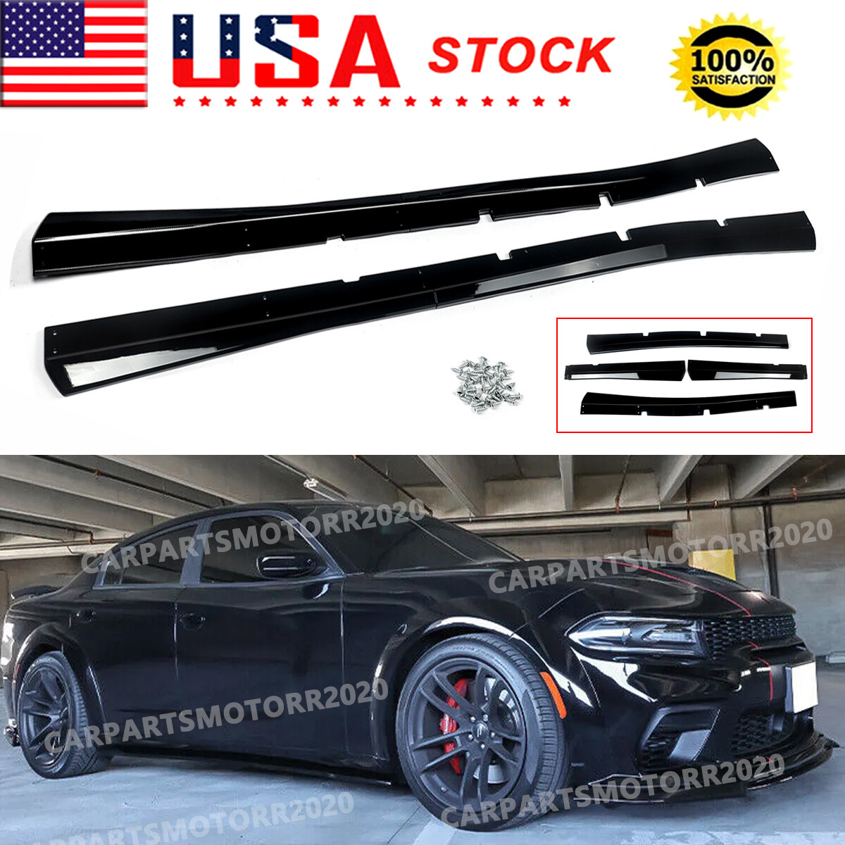 Side Skirts Fit For 2015-2023 Dodge Charger Panel splitter Glossy Black Widebody