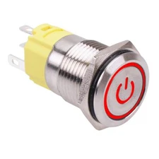 Red LED Power On-On Latching 16mm Vandal Push Switch SPDT