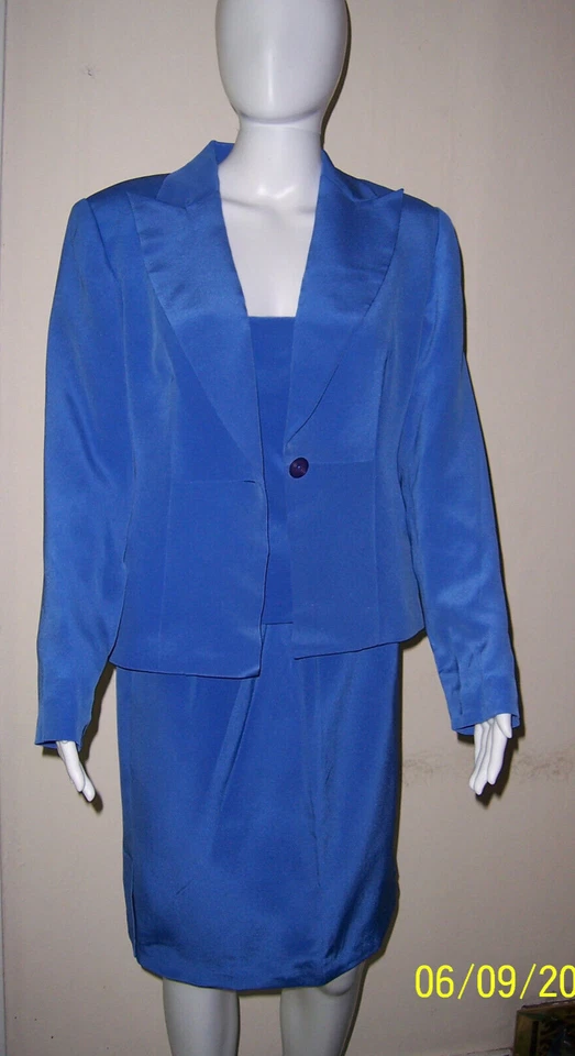 Victoria Secret Hugo Buscati Traje de Seda Azul Talla 10 Nuevo sin Etiquetas 3 Piezas Chaqueta Falda Traje Foto 2 de 4