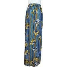 Vintage 70s Blue, yellow, and white floral print maxi wrap skirt