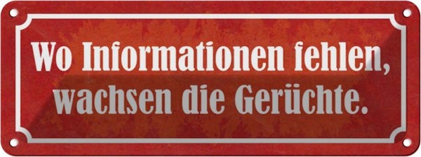 Blechschild 10X27 Cm Wo Informationen Fehlen GerüChte Spruch Zitat Deko Geschenk-image