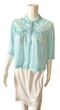 vtg Tepheen pegnoir blue Nylon BED JACKET LACE TRIM Small floral accent