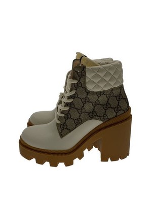 Womens GUCCI GUCCI GG Supreme Lace up boots 35 WHT Leather 659691