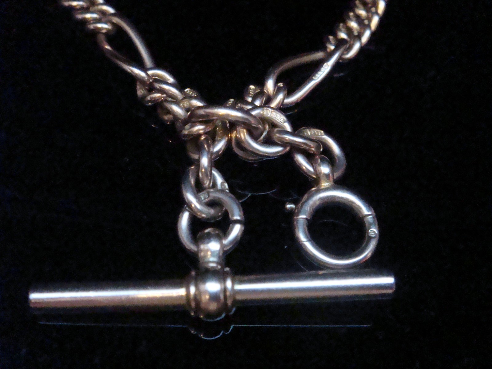 EDWARDIAN 9CT YELLOW GOLD RARE FIGARO ALBERT DOUBLE DOG CLIP T BAR 42.9G 18" image 5
