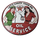Vintage Texaco Gasoline Sign - Lets Check Gas Attendants Porcelain Pump Sign