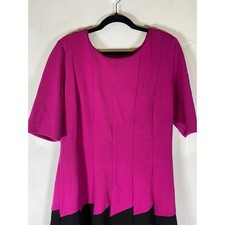 Madison Leigh Colorblock Midi Dress Pink Black Fit & Flare Modest Church Size 12