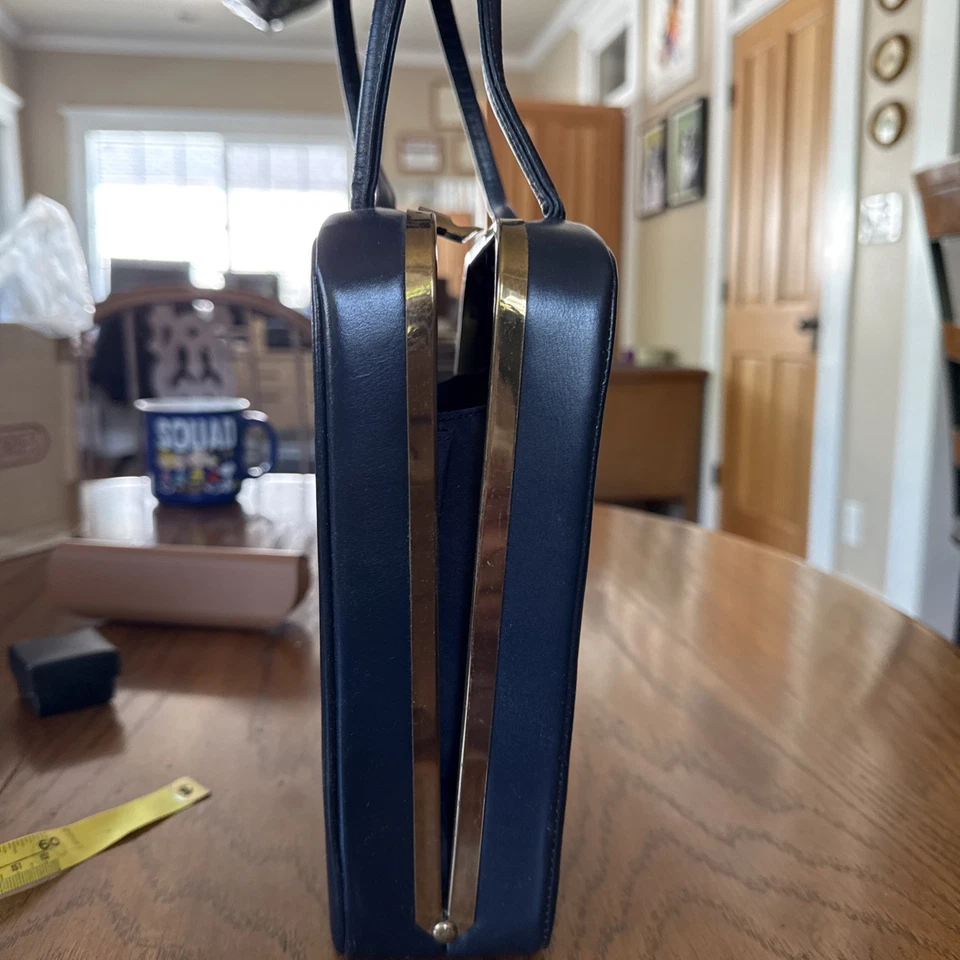 Cartera Pastillero Vintage, Pies, Cuero, Azul Foto 4 de 4