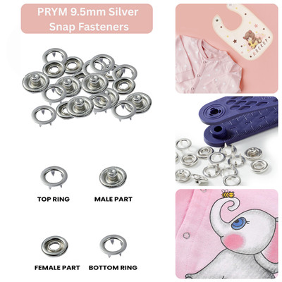 PRYM 9.5mm Silver Snap Fasteners Press Studs Baby Clothes Crafts 10 1000 Sets