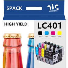 5 Pack LC401 Ink Cartridges Compatible For Brother MFC-J1010DW MFC-J1170DW