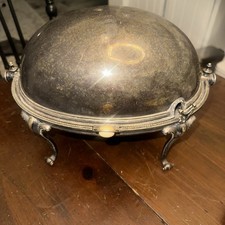 Antique Silver Plated Roll Top Breakfast Serving Dish Nice Condition Patina