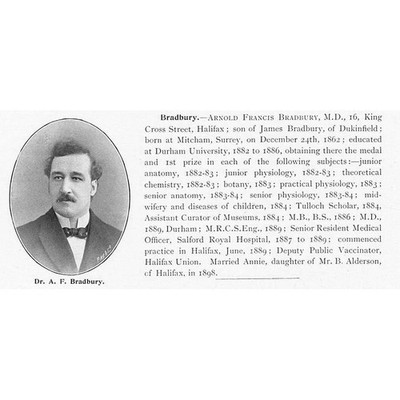 Dr. Arnold Francis Bradbury of King Cross St, Halifax - Antique Print 1902