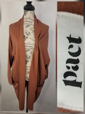 Pact Airline Cardigan SZ M/L Open Front Pockets 100 Organic Cotton Rusty Brown