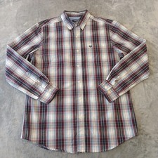 Chaps Shirt Mens Medium Red Blue Plaid Long Sleeve Button Down Stretch