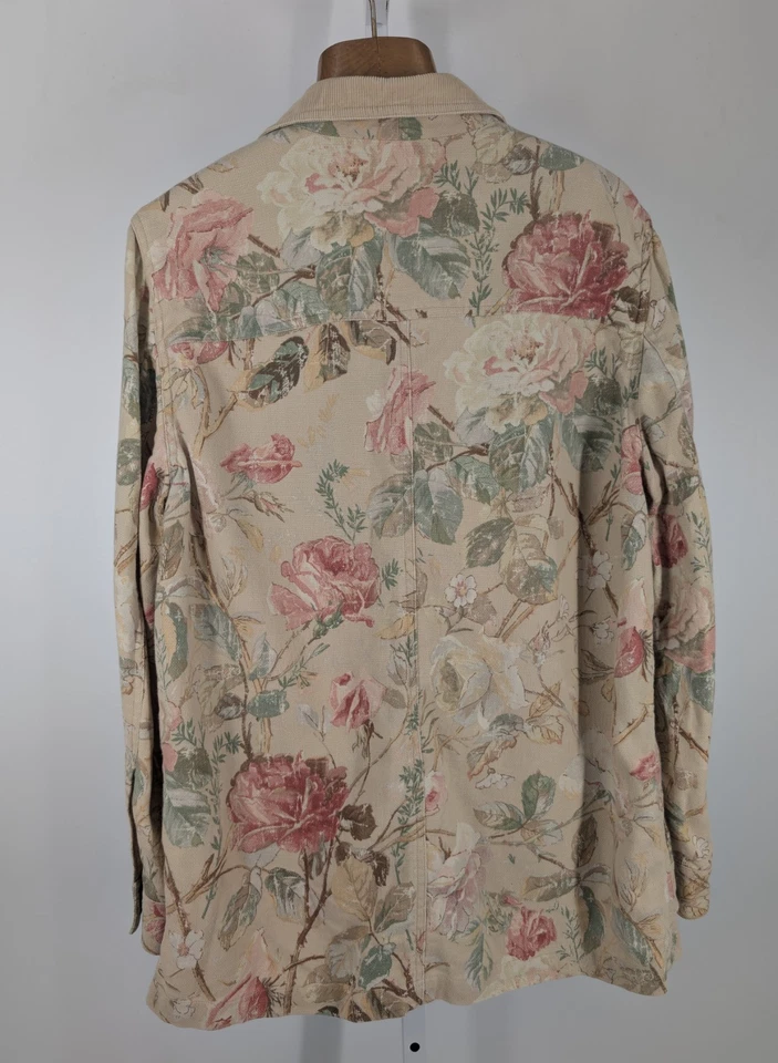 Chaqueta Ralph Lauren Vintage Años 90 Y2K Lino Sarga Floral Boho Tareas Granero L Casa de campo Foto 2 de 4