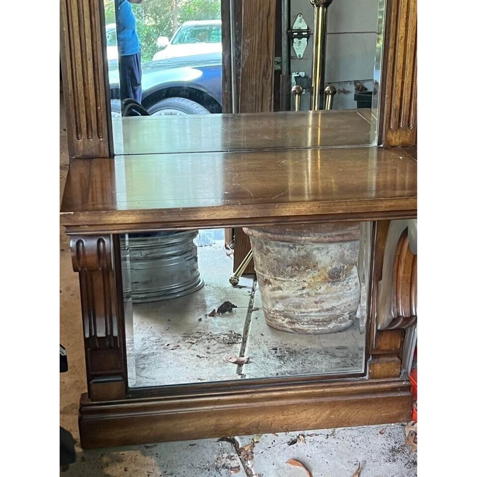 Antiguo espejo de muelle de entrada grande de madera maciza y vidrio ¡RARO y ELEGANTE! Foto 2 de 4