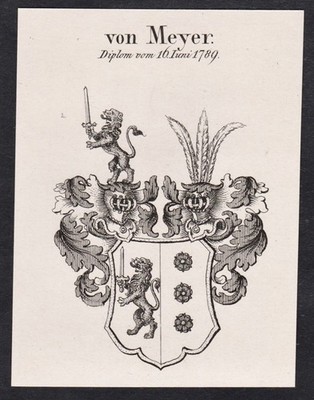 Meyer Wappen coat of arms Heraldik heraldry Genealogie Kupferstich 1820
