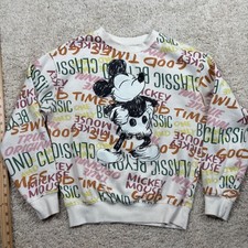 Disney Mickey Mouse All Over Print Crewneck Sweatshirt XS White Graphic Pullover