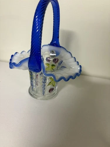 Fenton Cobalt Blue Butterfly & Berry Museum Collection 2001 Glass Basket Signed